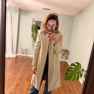 Minimalist Beige Wool-Blend Open Front Coat